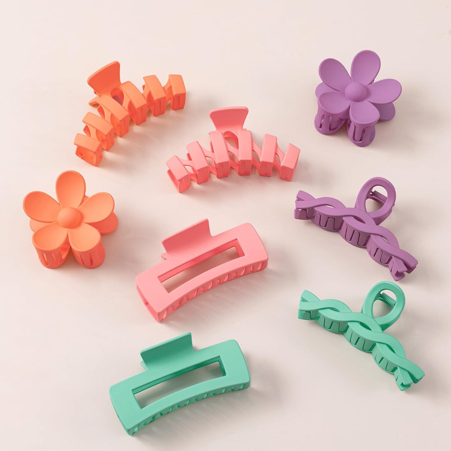 Flower Hair Clips - 8PCS Non-Slip Claw Clips for Thick Hair | Multi-Style Neutral Colors Set