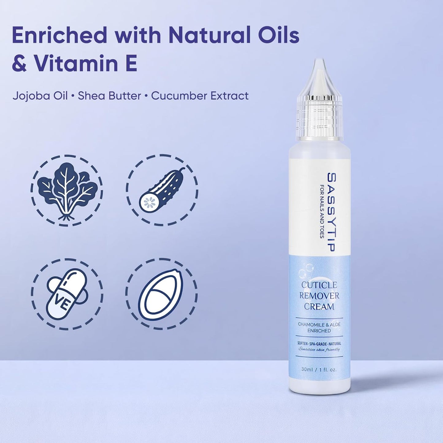 Ceramic Cuticle Pusher & Oil Pen Set - Nourishing Cuticle Remover Gel with Jojoba Oil & Vitamin E | 2ml Oil, 1 fl. oz Gel
