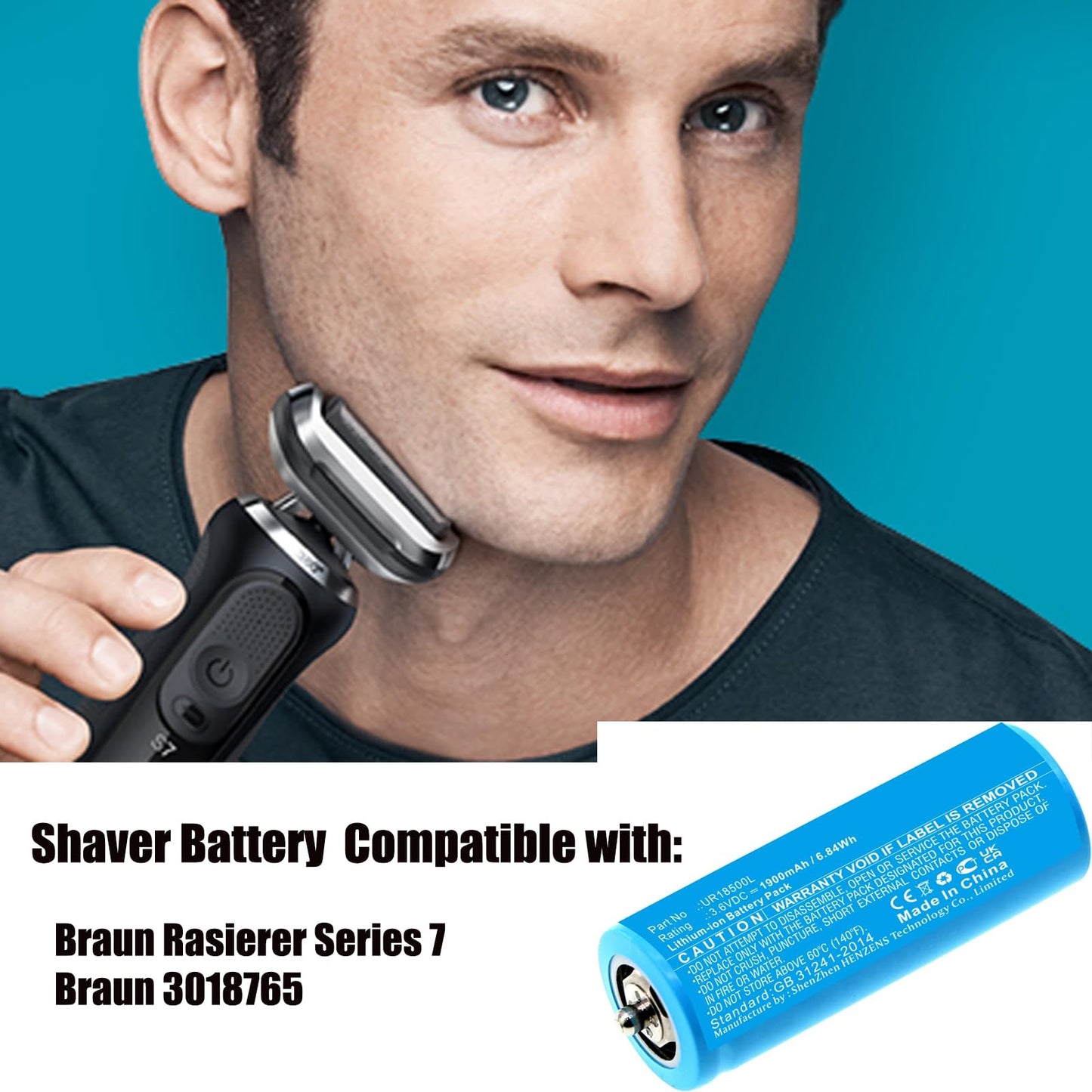 1900mAh Replacement Battery for Braun 3018765, Rasierer Series 7, 2011, 2012, 5375, 5375 Silk-epil, 5377, 5377 Silk-epil, 5671, 5671 Silk-epil, 5673 Silk-epil, 5674 Silk-epil, Silk Epil Xpressive