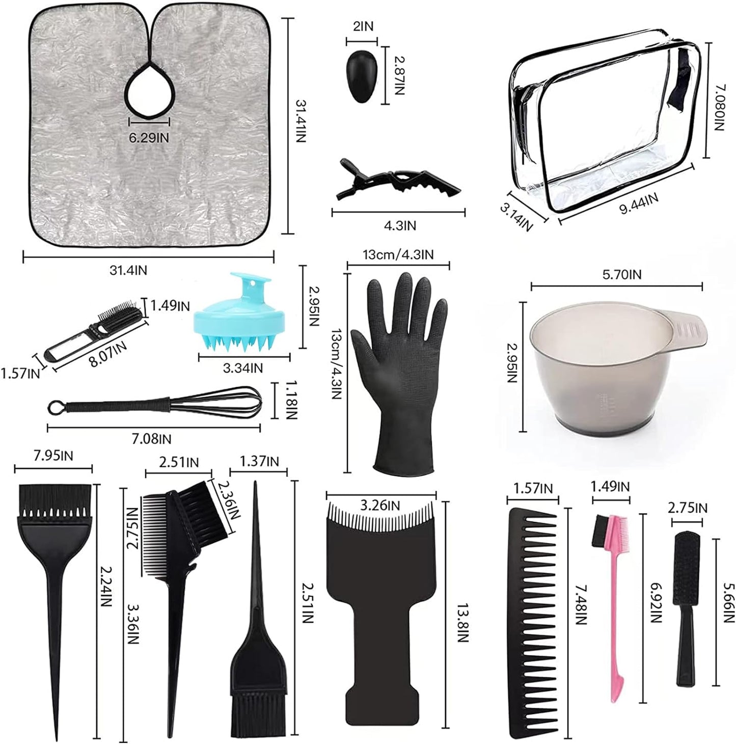 42-Piece Hair Dye Coloring Kit - Complete DIY Salon Tools Set for Hair Tinting & Bleaching | Includes Bowls, Brushes & Gloves
