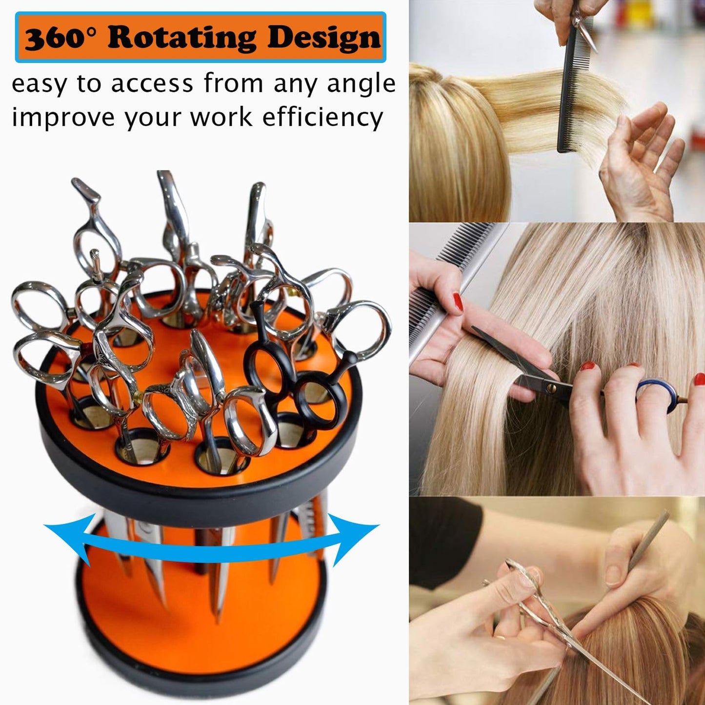 XDONEF Rotating Hair Scissors Holder, Wooden Barber Scissors Storage Holder Salon Shears Holder Hair Stylist Scissors Container Hairdressing Tools Organizer Black