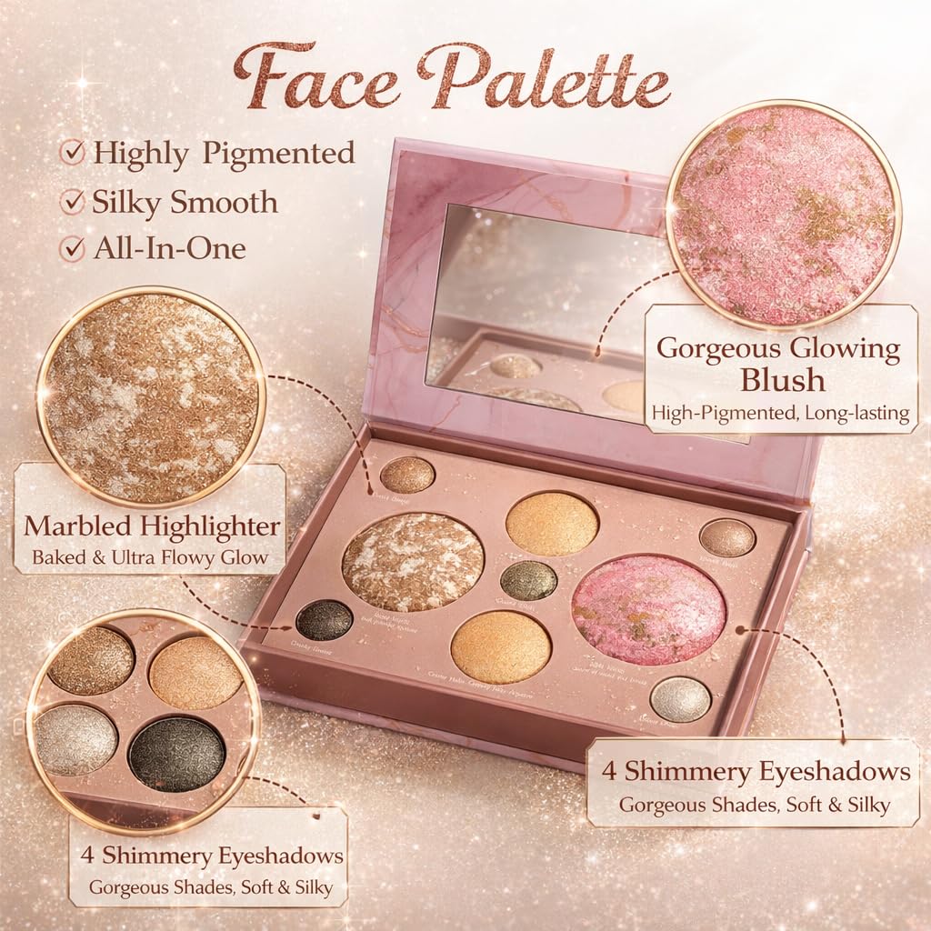 K'APEINE All-in-One Makeup Palette, 9 Colors Baked Face Kit Includes Eyeshadow, Blush, Highlighter & Bronzer | Waterproof Long-Wearing Party Cosmetics for Women - 03#