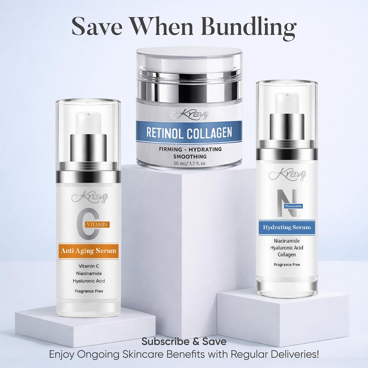 KRAVE IT 10% Niacinamide Serum for Face & Neck - Minimizes Pores, Dark Spots & Discoloration- Hydrating Anti-Aging Treatment with Hyaluronic Acid & Collagen, Fragrance Free, 1 fl oz.