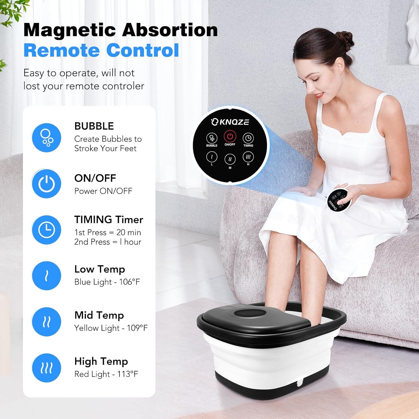 Collapsible Foot Spa Bath - Heated Bubble Massage with Remote Control | 16 Rollers & Pumice Stone for Relaxation
