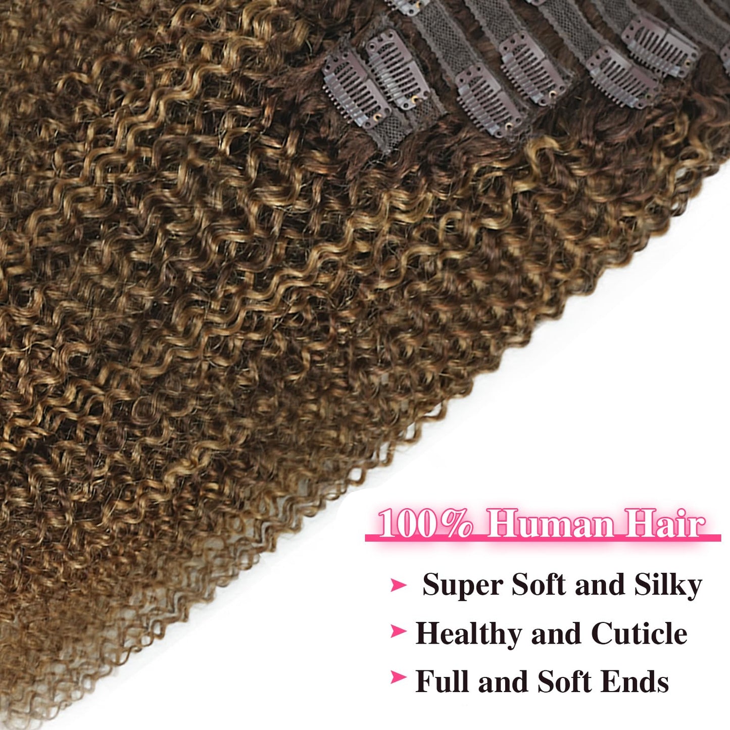 Kinky Curly Clip in Hair Extensions Real Human Hair 4/27/4 Omber Kinky Curly Clip ins For Women 3c 4a Brazilian Virgin Clip on Hair (24inch,#4/27/4)