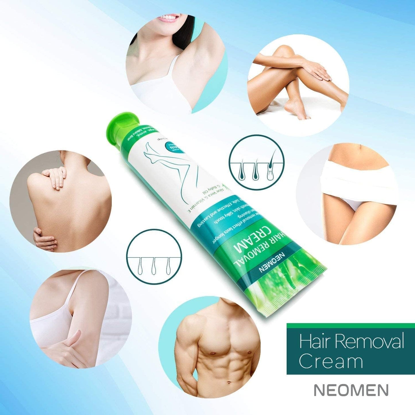 Hair Removal Cream for Men & Women: Painless Depilatory for Sensitive Skin & Intimate Areas, Moisturizing with Aloe Vera & Vitamin E, Safe for Face, Underarms, Bikini, Arms (2.37)