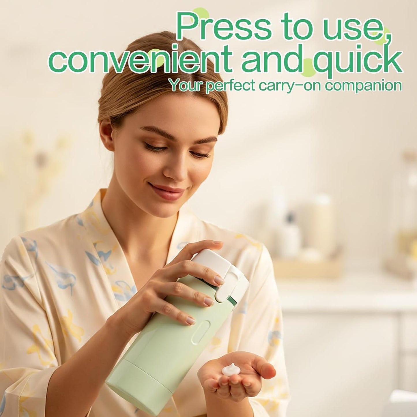Travel Dispenser Bottle - 4-in-1 Leak-Proof Toiletries Container | Portable Refillable for Shampoo, Lotion, Creams, Body Wash (White)