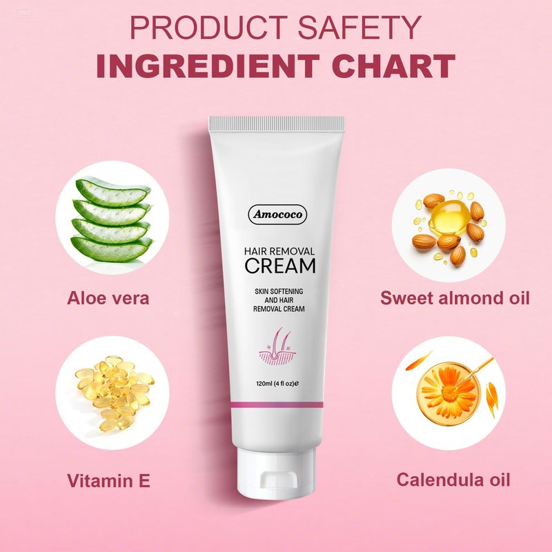 Amococo Painless Hair Removal Cream Kit, Effective Depilatory Cream for Women & Men, Formulated with Cucumber for Smooth Skin, Hair Remover with Spatula for Legs & Underarms, 4 oz
