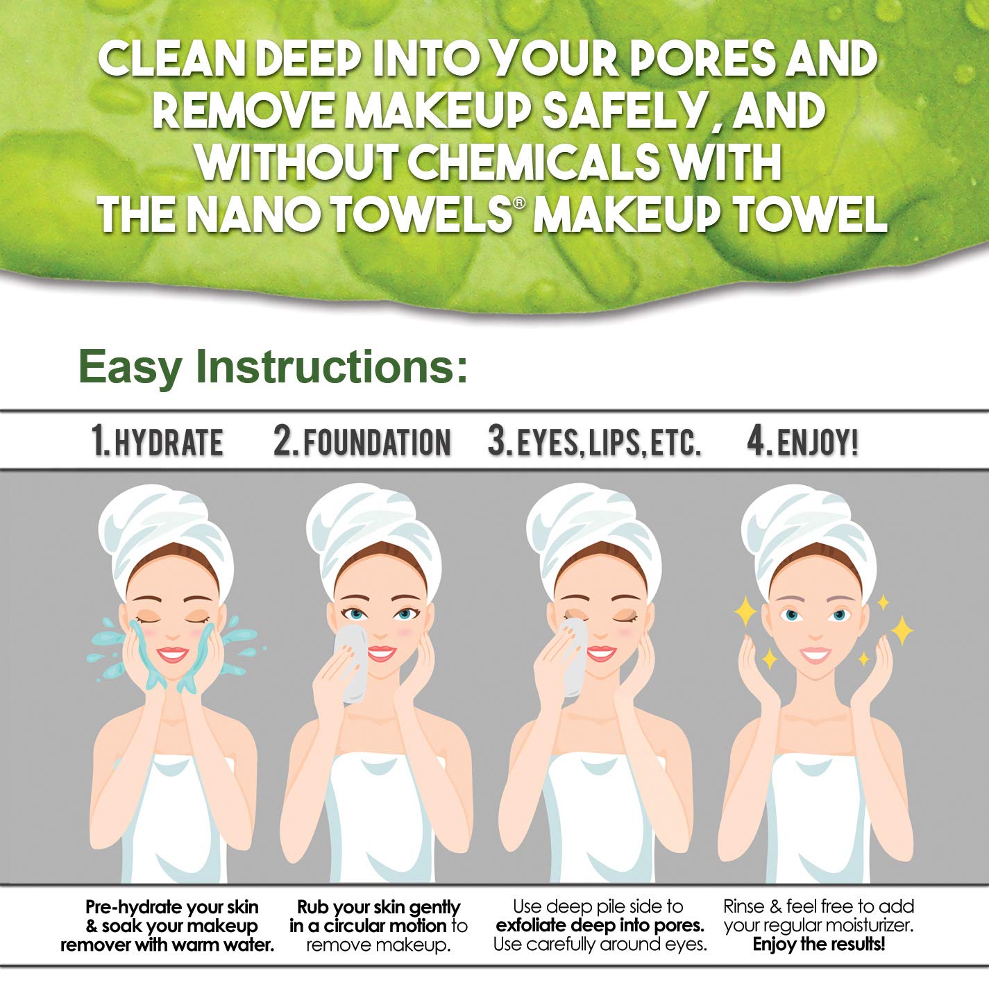 Nano Towel Makeup Remover - Chemical-Free Face Wash Cloth for Sensitive Skin | Exfoliating Grey