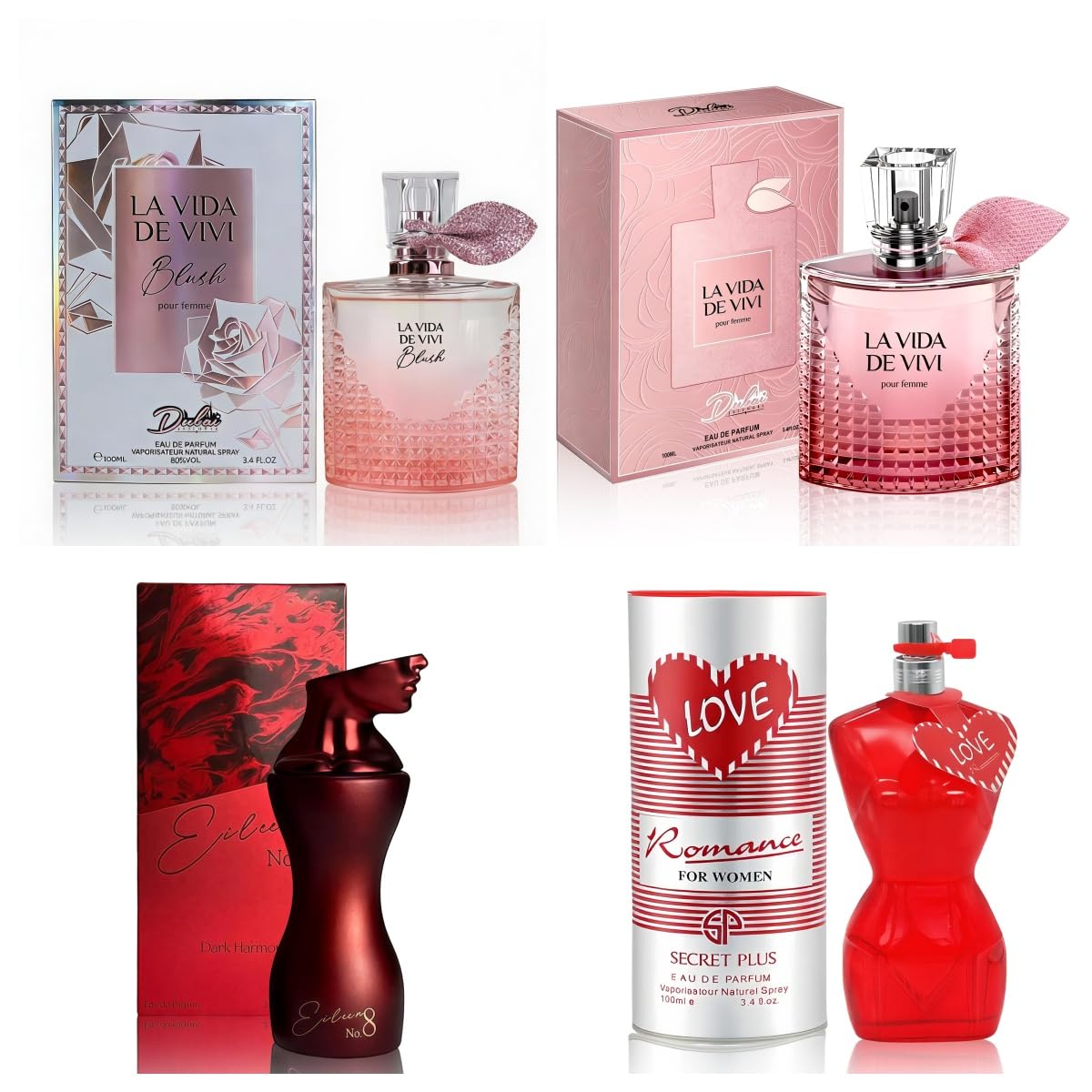4PCS Women's Perfume Gift Set - Sweet Fruity Vanilla Scents | 3.4 Fl Oz Each