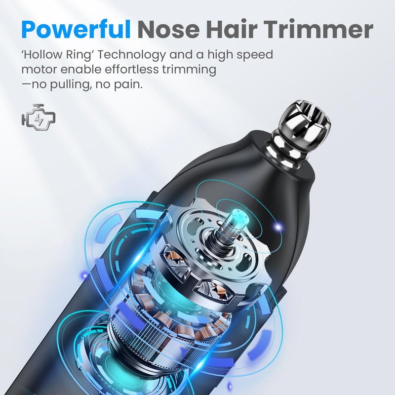 SweetLF Professional 7000 RPM Nose & Ear Hair Trimmer – Whoe Body Washable, USB-C Charging，Pocket-Sized (4.7×1.26inch), Stainless Steel Replaceable Blade (Light Black)