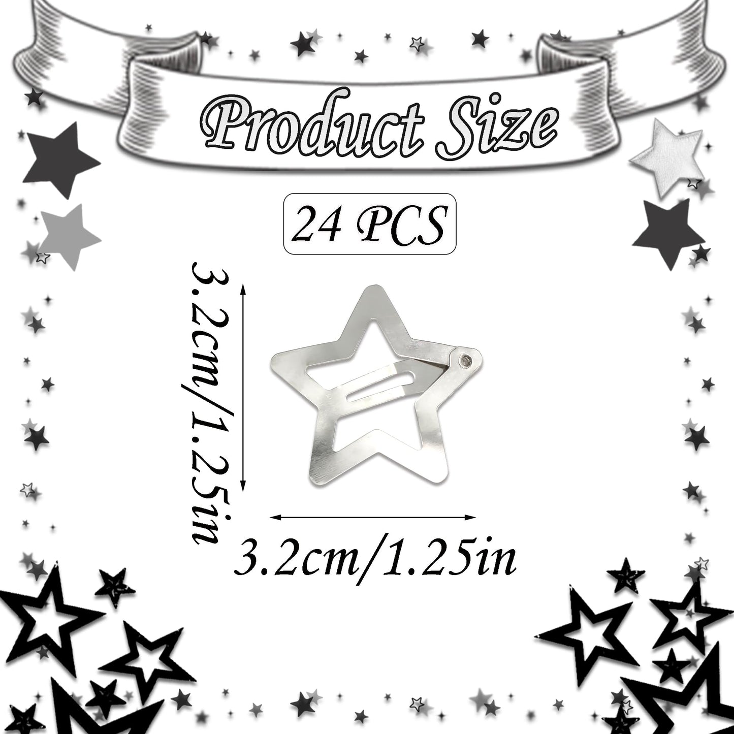 NAISKA 24PCS Star Hair Clips 2000s Y2K Hair Barrettes Silver Non Snap Clips for Cool Girls Metal Pins Star Alligator Clip Rave Hair Accessories for Women Girls