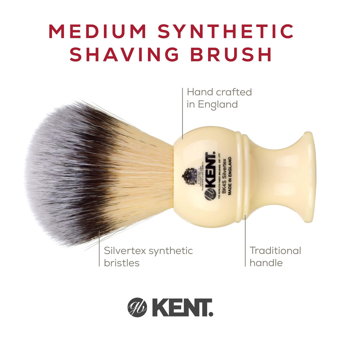 Kent SHAVE TR Men Traditional Small Travel Shaving Brush, Badger Bristles Shave Brush and Mock Ivory Base, for Shave Cream or Soap for a Perfect Lather, Luxury Shaving Since 1777. Made in England