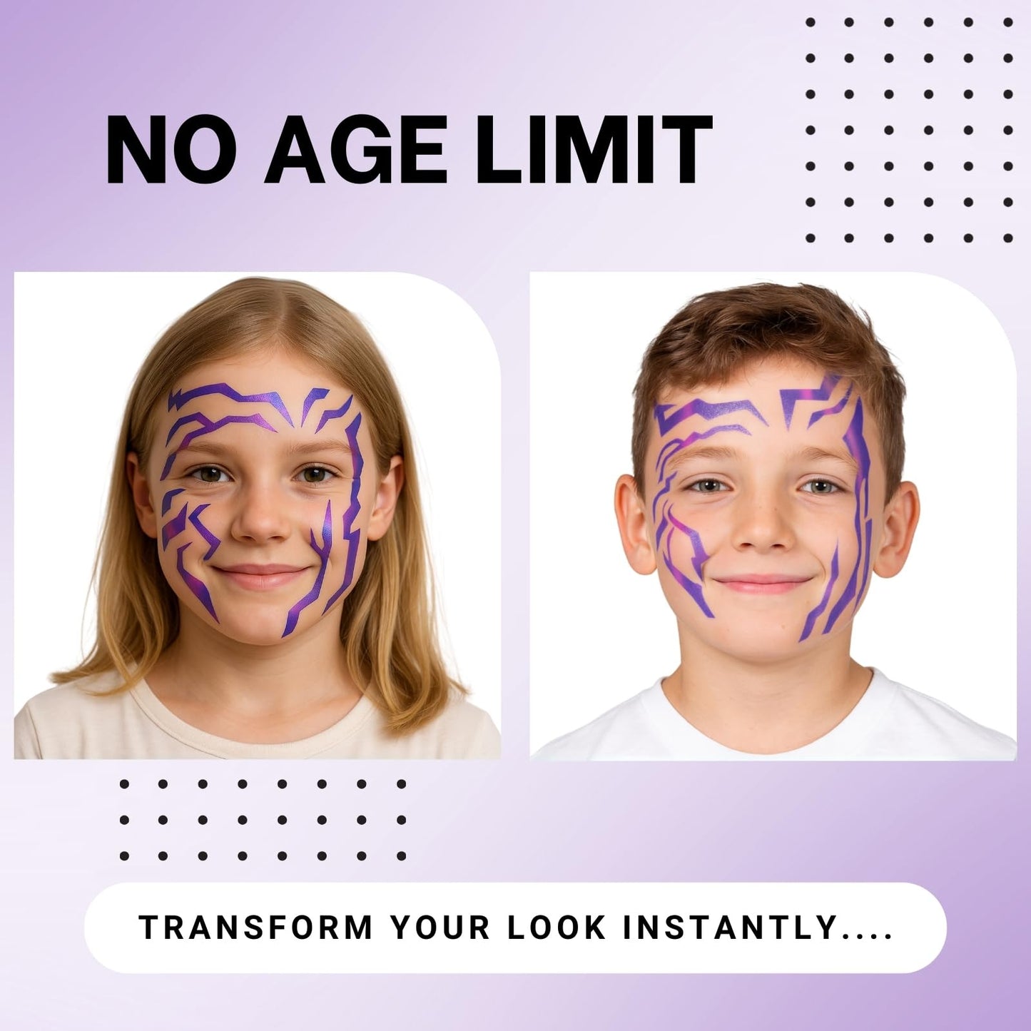 Purple Ombre Temporary Patterns Tattoo – Realistic Waterproof Body Art for Cosplay, Halloween, and Party Makeup (5 PCS)