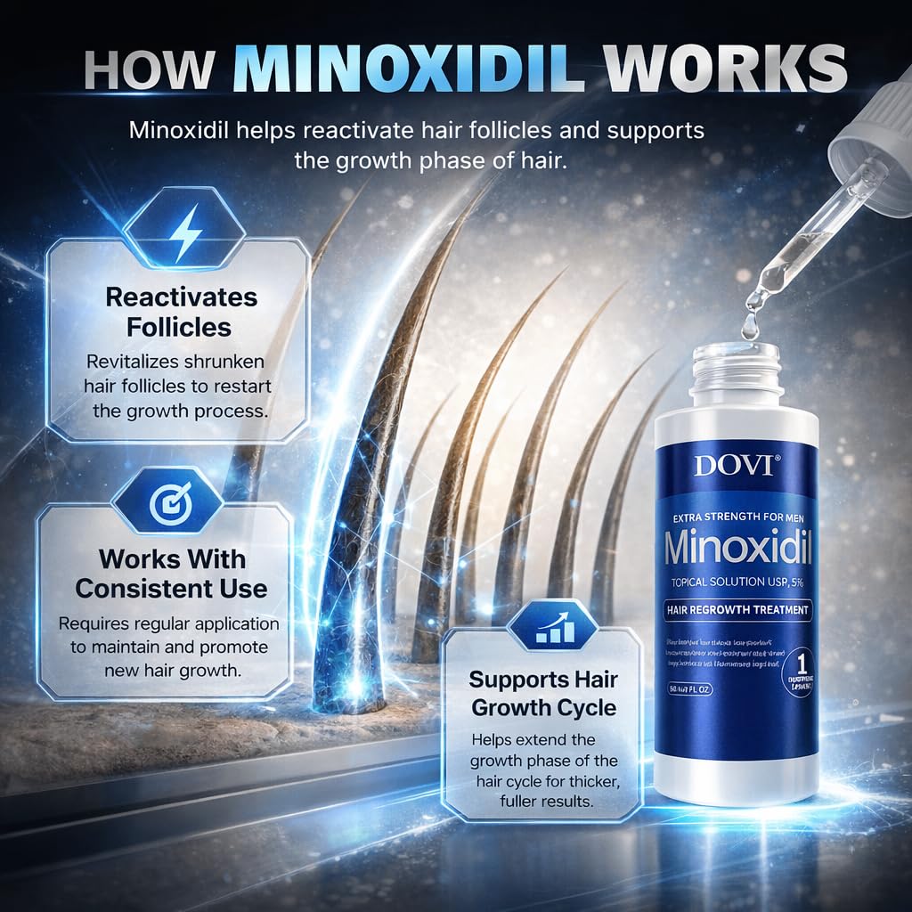 Dovi Minoxidil 5% Hair Regrowth Treatment for Men – Extra Strength Advanced Topical Solution, 6 Month Supply, Helps Regrow Hair and Prevent Hair Loss