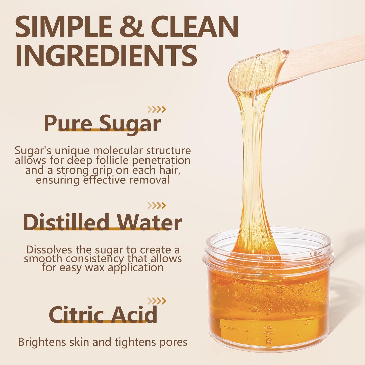 300g Sugar Wax for Hair Removal: Body & Face Organic Sugaring Paste for Personal Home and Professional Salon Use - 10.6oz