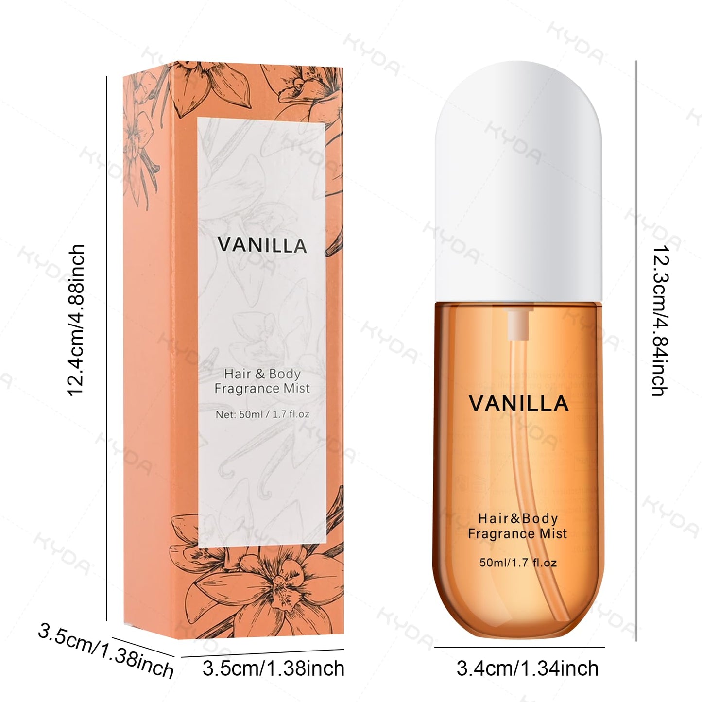 KYDA Vanilla Hair Perfume Mist, Hair & Body Fragrance for Women, Infused with Natural Plants and Flower, Gentle Long-lasting Fragrance, Nourishing and Hydrating Hair Spray