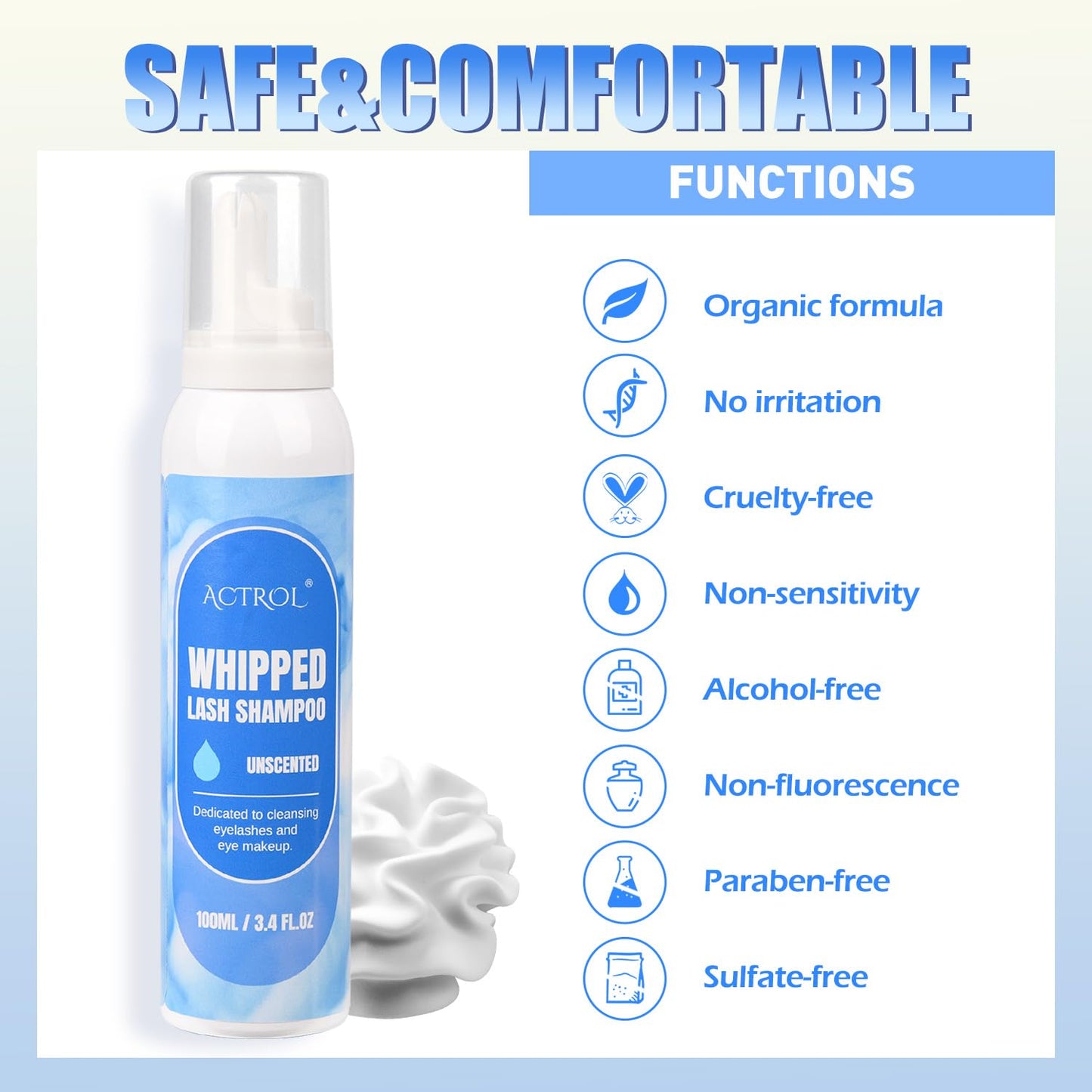 Whipped Lash Shampoo Kit - 100ml Eyelash Cleanser Set with Brush | Unscented Foaming Eye Care
