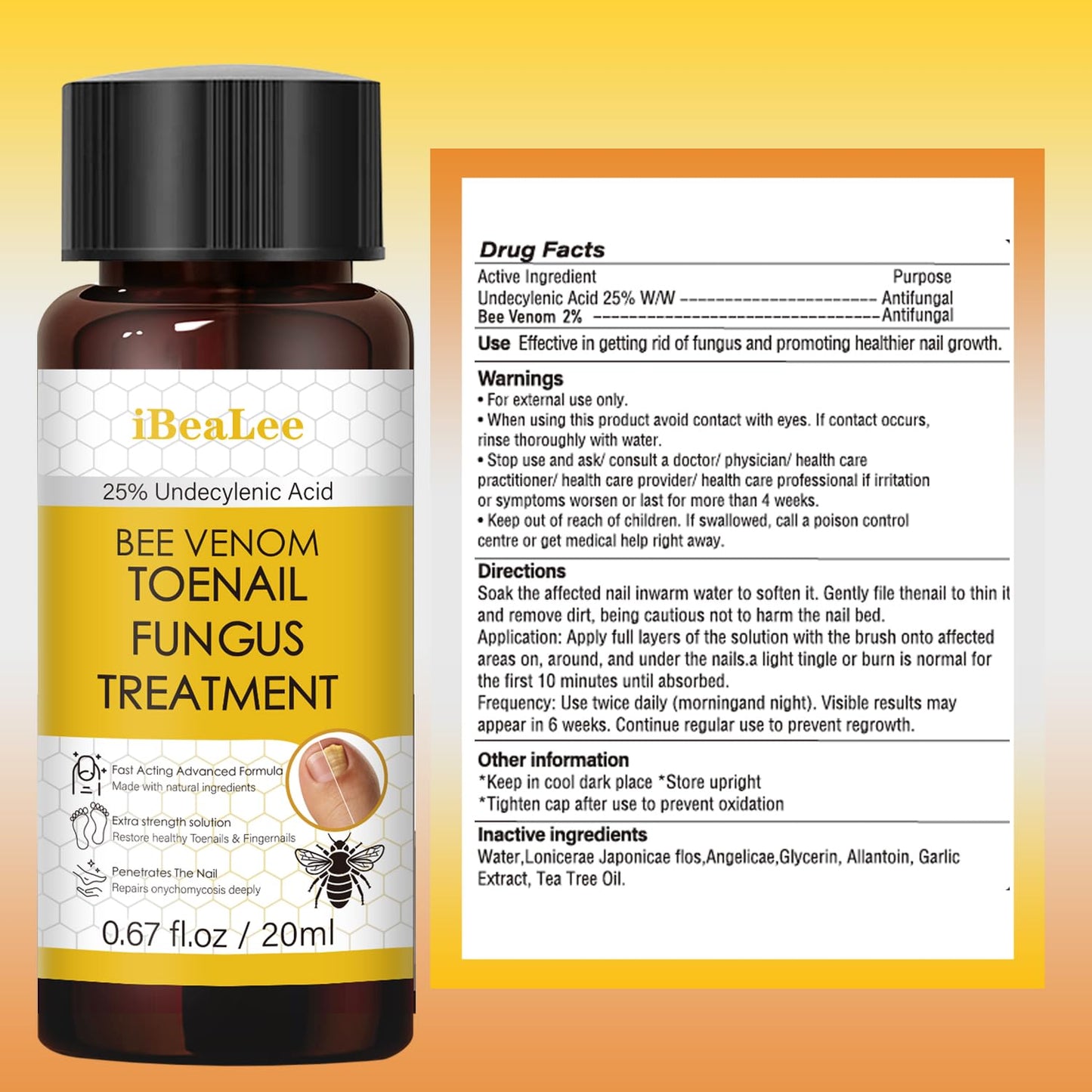 Bee Venom Antifungal Solution Extra Strength - Targets Fungal Concerns on Toenails & Fingernails, Helps Restore Yellow & Ingrown Nails, Foot Care Essentials