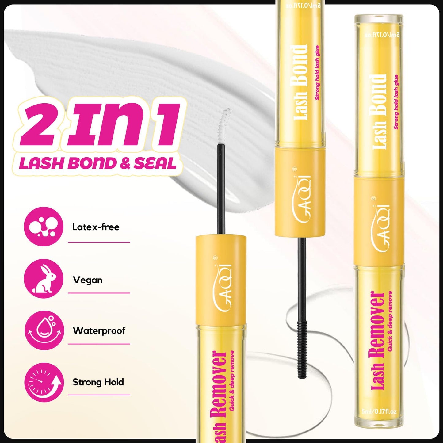GAQQI Lash Bond and Remover, Lash Cluster Glue Waterproof Strong Hold for 72H+, White Eyelash Glue for DIY Eyelash Extensions, Long-Lasting & Gentle Formula, 10ml