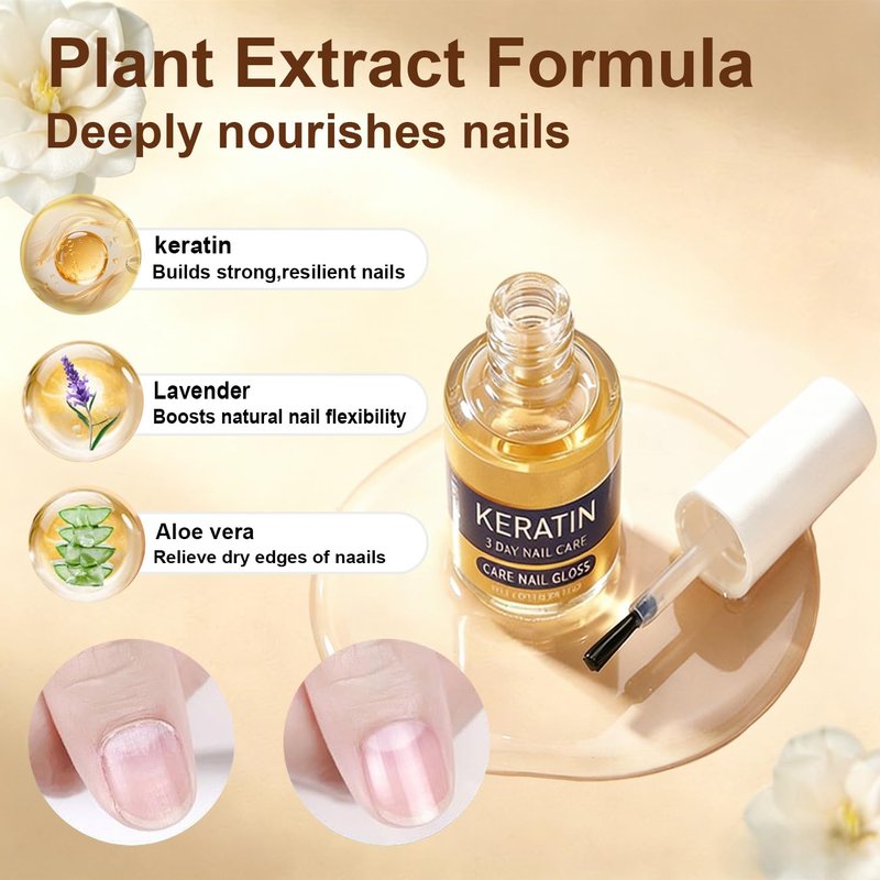 Keratin Nail Care Oil - 3-Day Repair Serum for Weak, Brittle Nails | Hydrating Aloe Vera & Lavender (2 Pcs)