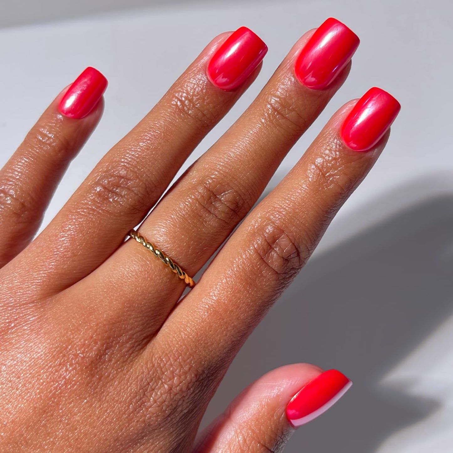 Glamnetic Press On Nails - Short Squoval Fake Nails | Glazed Red Press On Nails, Salon Quality Kit with Glue | Statement Red - 30 Nail Set in 15 Sizes