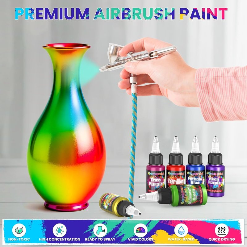 Airbrush Paint Set - 54 Vibrant Colors with 2 Thinners | Water-Based Acrylic for Models, Cars, Fabrics & More