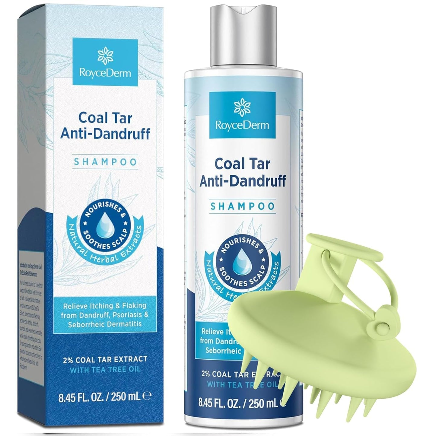 RoyceDerm Dandruff Shampoo - Extra Strength 2% Coal Tar Gel for Rapid Scalp Relief | Hydrating & Natural Fragrance