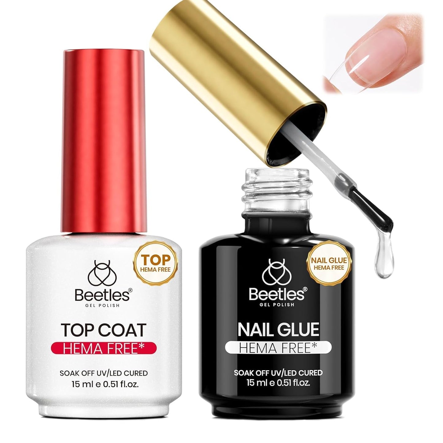 Beetles Gel Nail Kit - Almond Medium 288pcs Nail Tips with Hema-Free Glue Gel | Pre-Etched Half Matte Extension Set for DIY