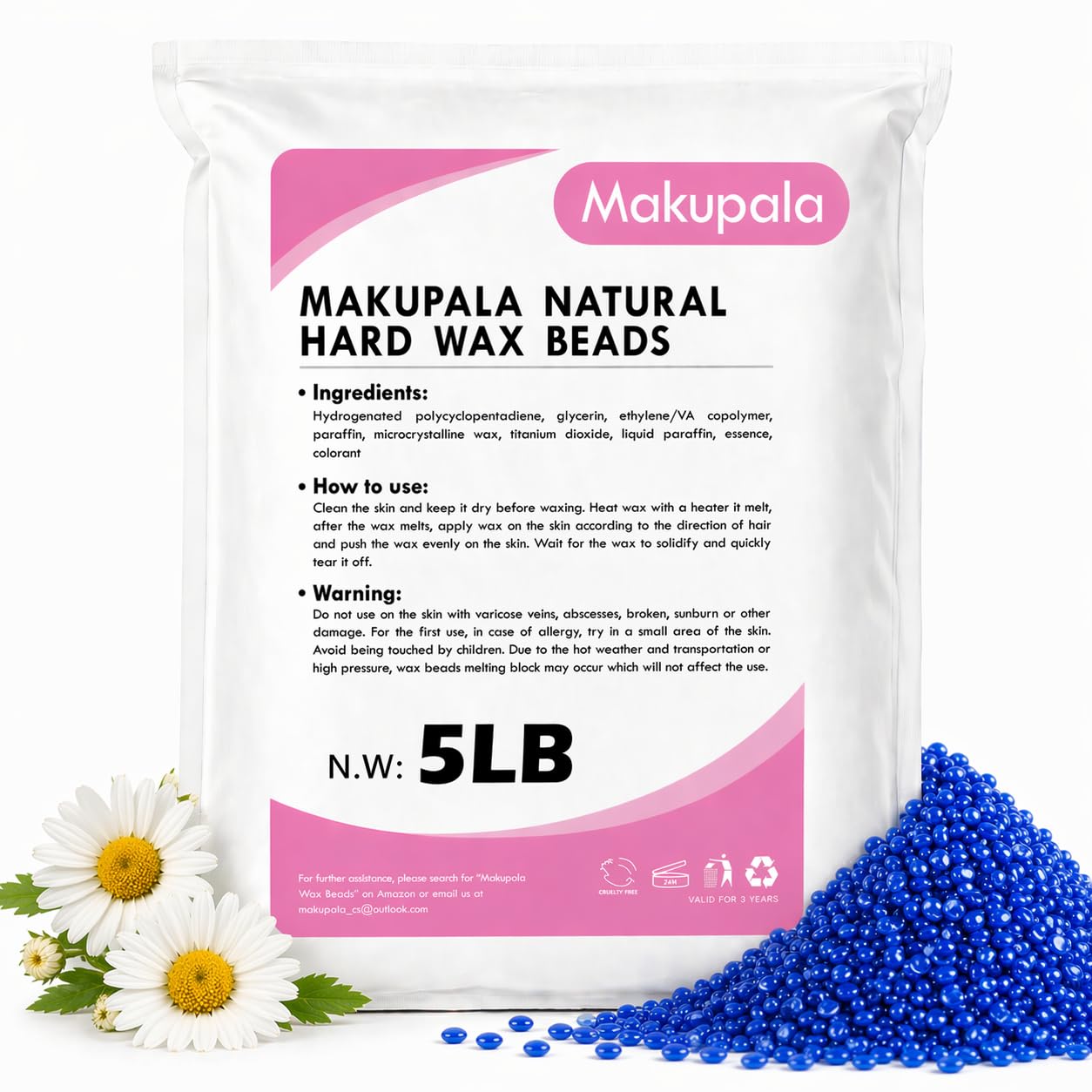 5 lbs Jumbo Hard Wax Beads Blue Chamomile - Professional Bulk Waxing Refill for Salons & Estheticians - Stripless Hard Wax for Sensitive Skin, Full Body Hair Removal, Brazilian & Bikini