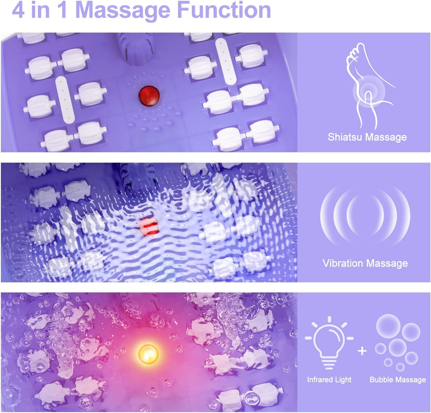 Foot Spa Massager with Heat & Bubbles | 22 Rollers, Adjustable Temp, Lavender Epsom Salt - Purple