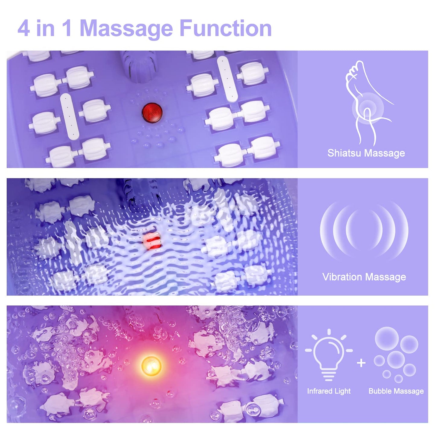 Foot Spa Bath Massager - Heat & Vibration with 22 Rollers | Calming Lavender Epsom Salt Soak - Purple