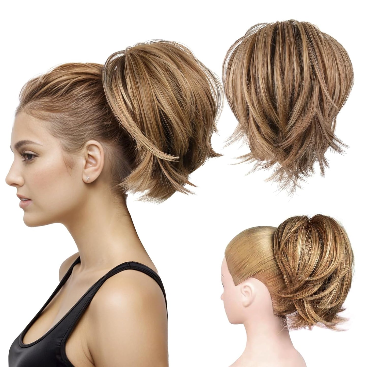 Ponytail Extension - 12 Inch Straight Human Hair Clip-In Ponytail | Brown Synthetic Updo Hair Piece