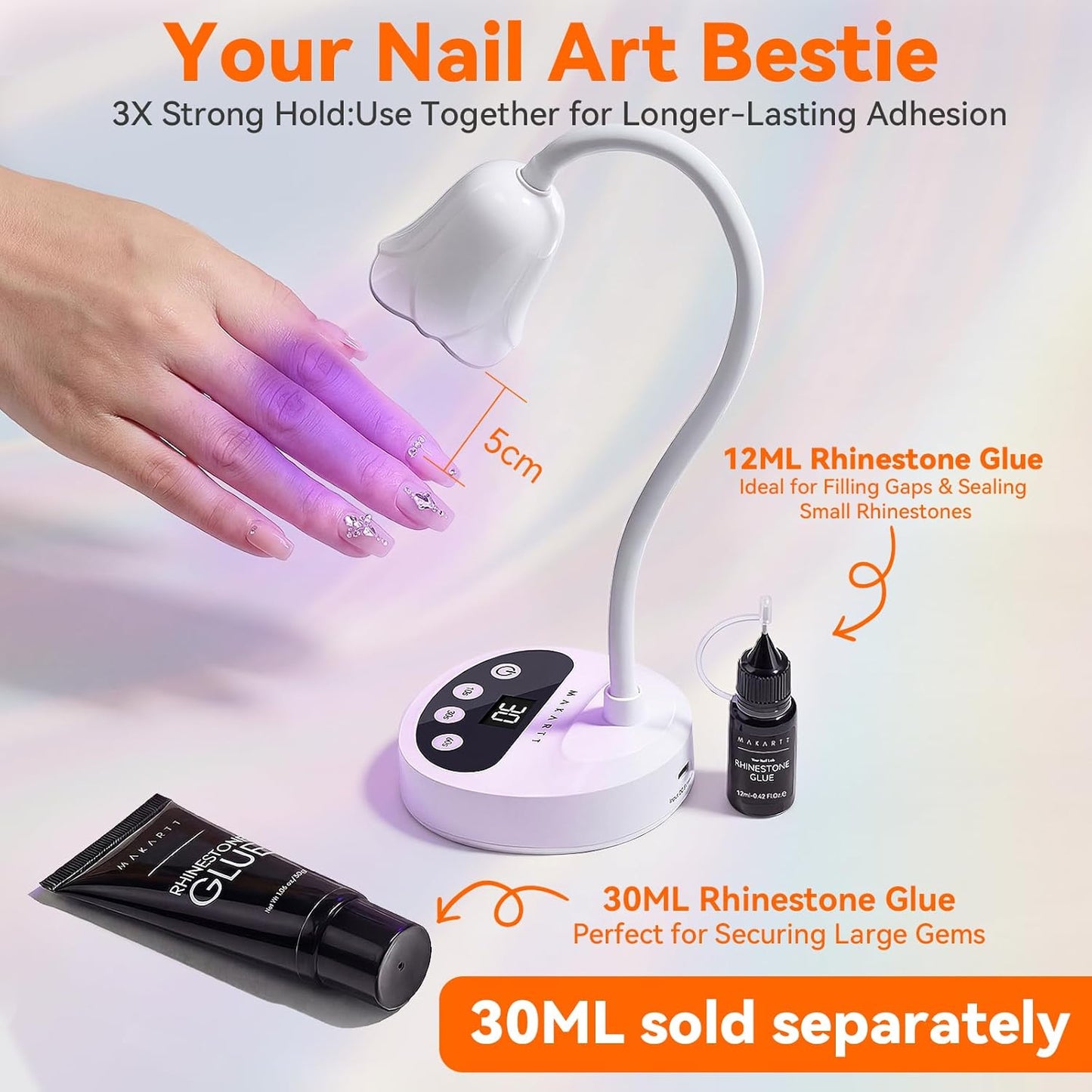 Rhinestone Nail Art Glue - Strong Hold 3D Gel for Charms & Gems | UV Cured, 2 Pcs Set