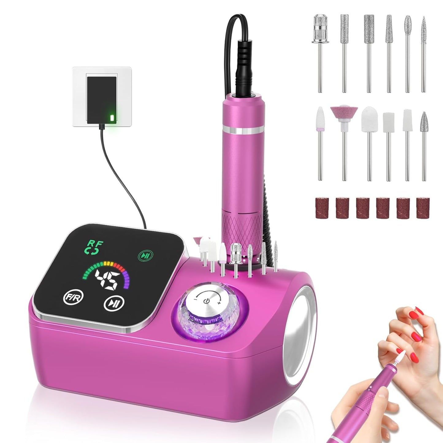 Electric Nail Drill E-File Machine - 45,000 RPM Corded Kit with Low Noise & LED Display for Acrylic Gel Nails | Salon & Home Use