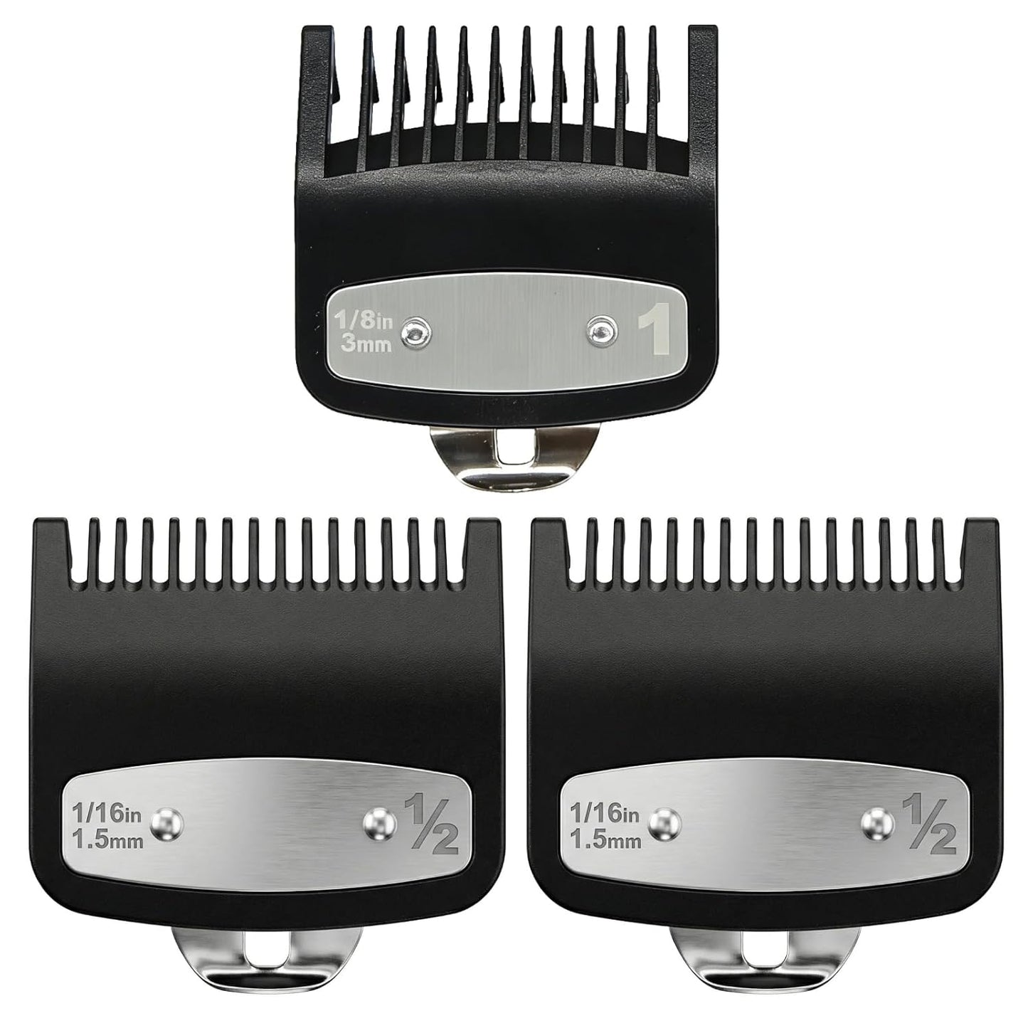 Wahl Clipper Guards Set - 3 Pack Replacement Metal Guide Combs | 1/16" & 1/8" for Barbers, Black
