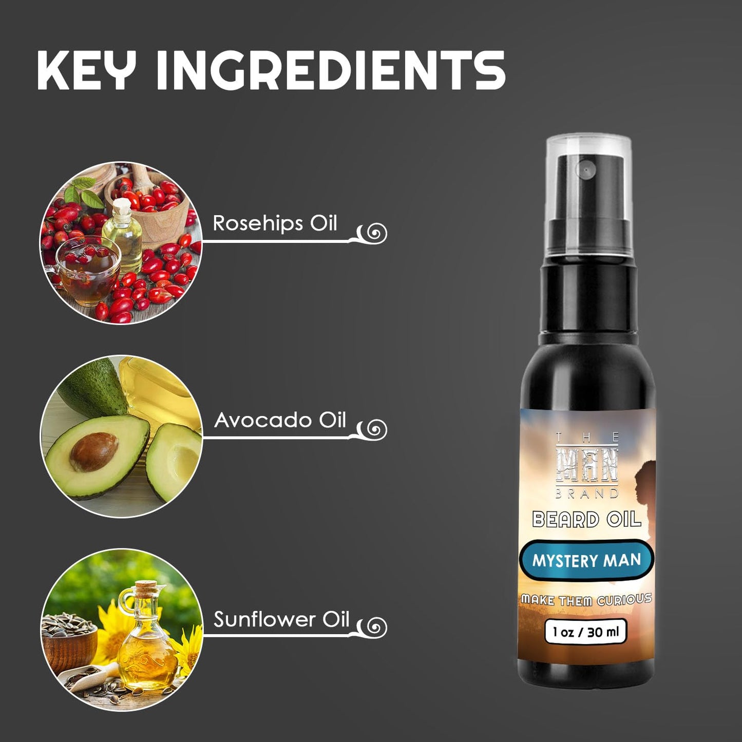 Mystery Man Beard Grooming Oil for Men – Natural Conditioning Formula for Beard Styling and Care with Alluring Beard Oil Blend for Softening and Hydration (1 Ounce, Mystery Man)