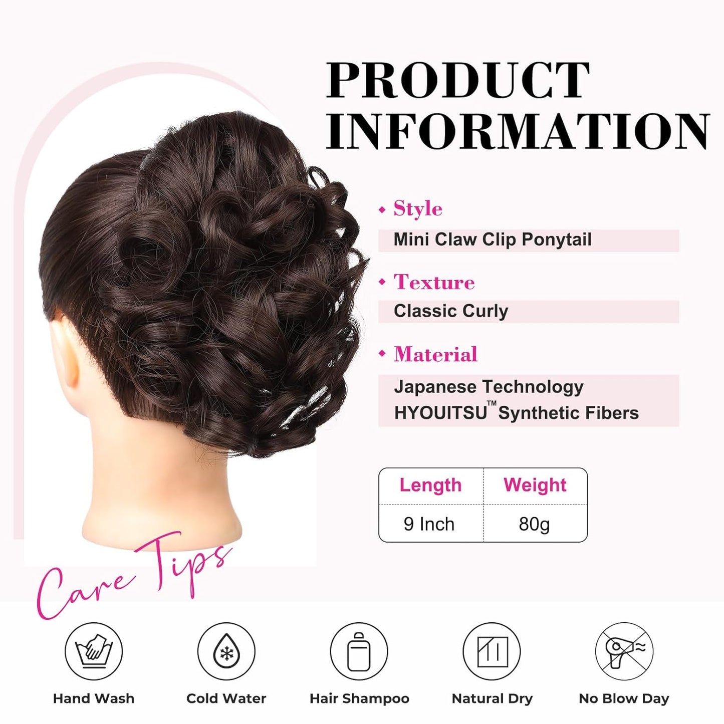 Short Ponytail Extension - Classic Loose Curly Wavy Claw Clip Hairpiece for Women | Dark Brown