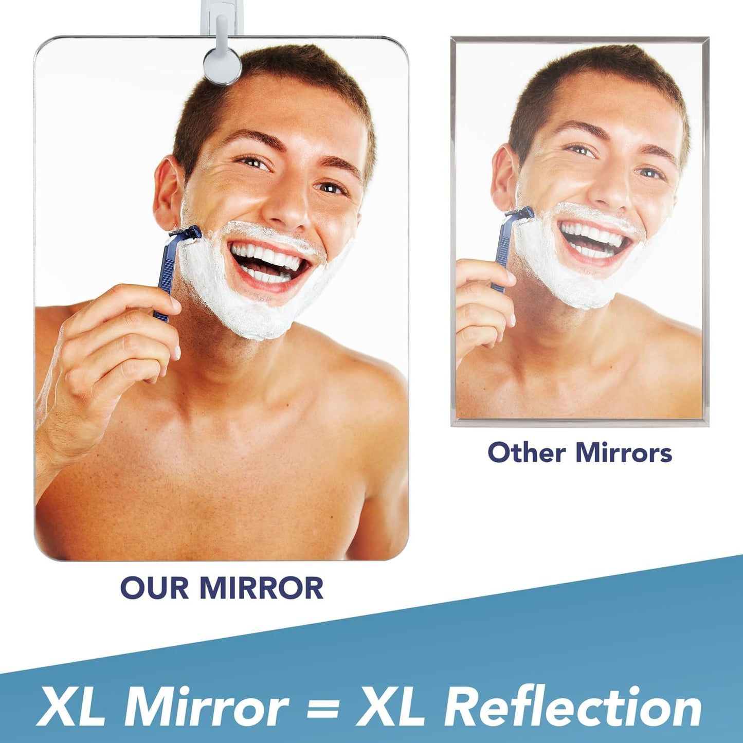 Shave Well XL Anti-Fog Shaving Mirror - Fogless Bathroom Shower Mirror with Handheld Option | Durable Adhesive Hook Included