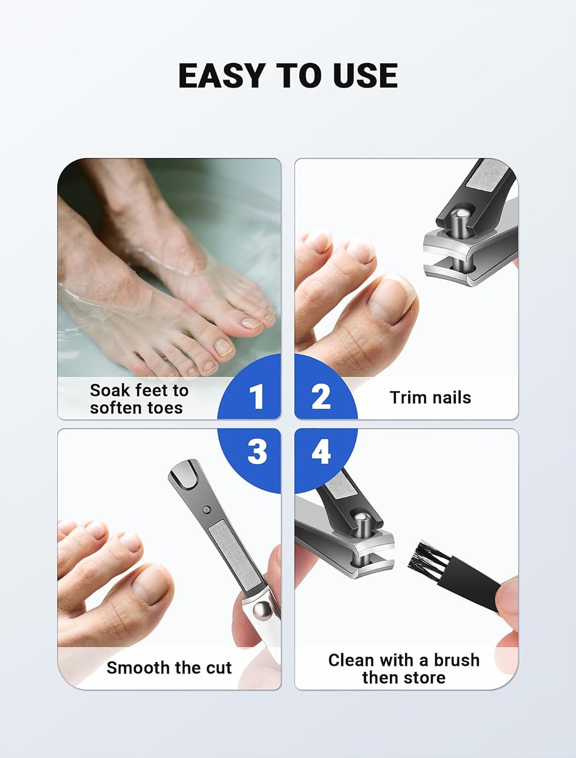 Toenail Clippers for Seniors - Heavy Duty Ingrown Toenail Cutter with Long Handle | 7-Piece Set for Thick Nails