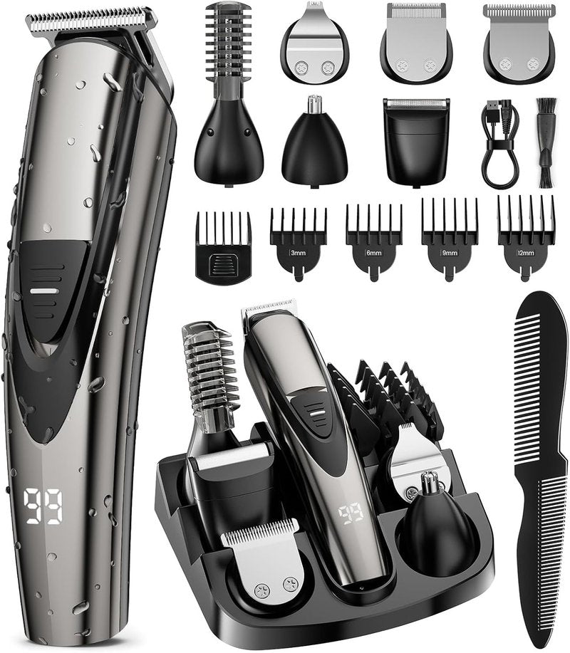AuralMax Beard Trimmer for Men: Upgrade Barber Hair Clippers - 12-in-1 Cordless Grooming Kit - Waterproof Electric Razor with Turbo Speed & Precision Blades