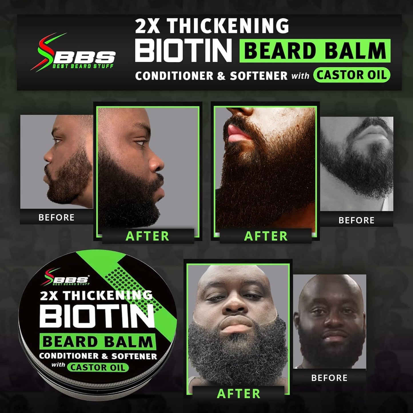 Beard Growth Kit w/ 2X Thickening Biotin Beard Balm & Mustache Wax + 6X Liquid Biotin with Collagen Peptides for Facial Hair Growth - Formulated in America