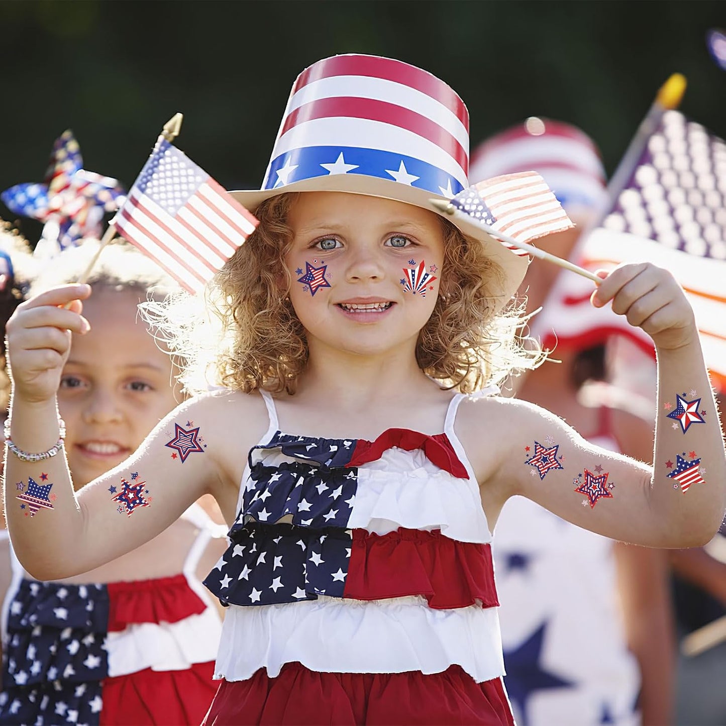 4th of July Temporary Tattoos - 180 Patriotic Star Designs | Red, White & Blue Party Decorations for Independence Day