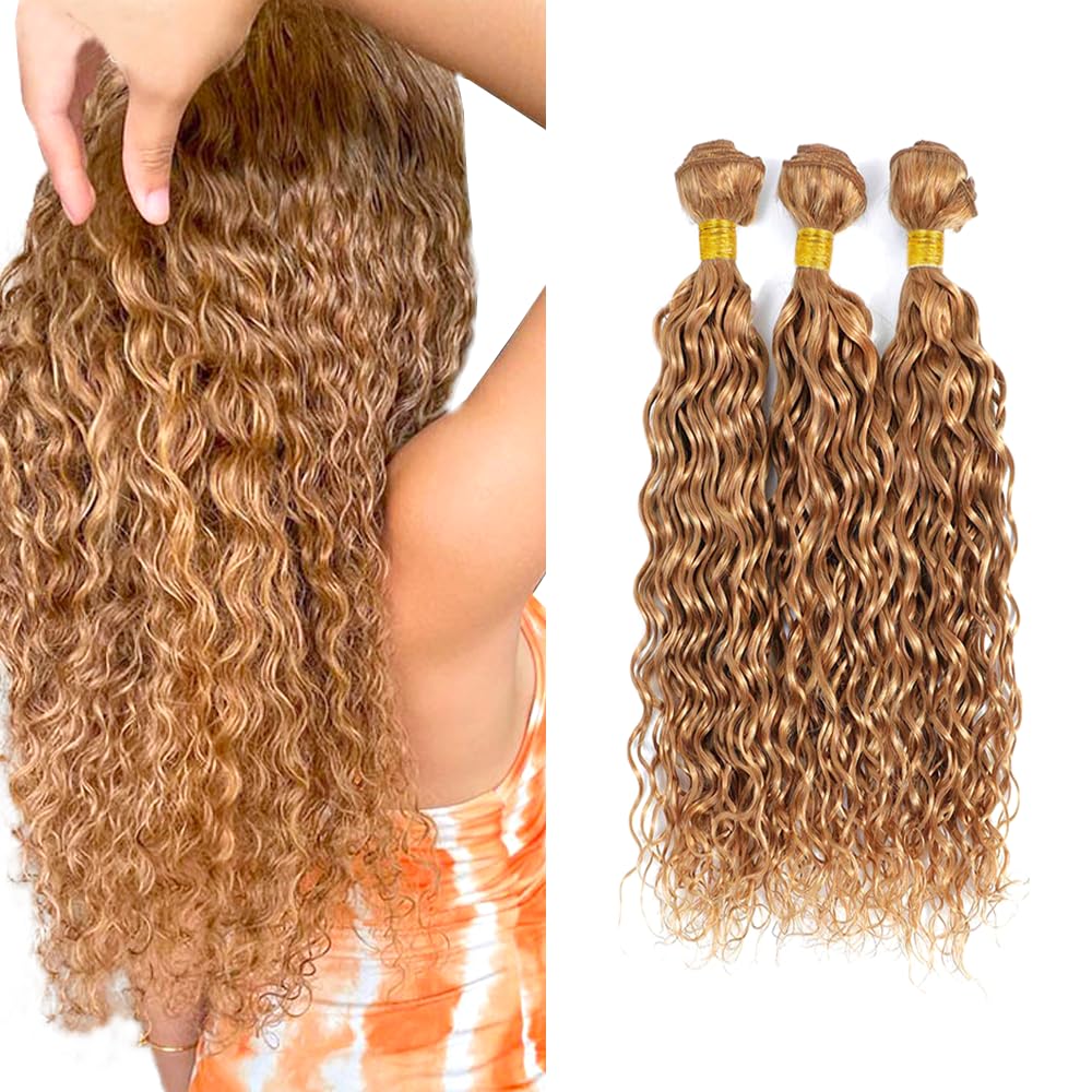 28 30 32 inch Color 27 Human Hair Bundles Blonde Water Wave Bundles #27 Wet and Wavy Bundle 150g