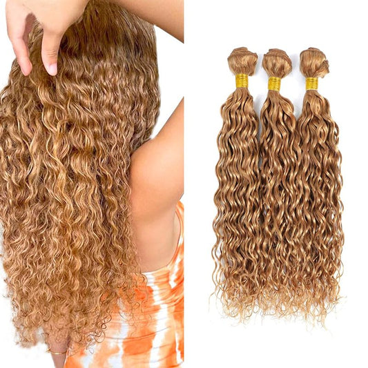 28 30 32 inch Color 27 Human Hair Bundles Blonde Water Wave Bundles #27 Wet and Wavy Bundle 150g