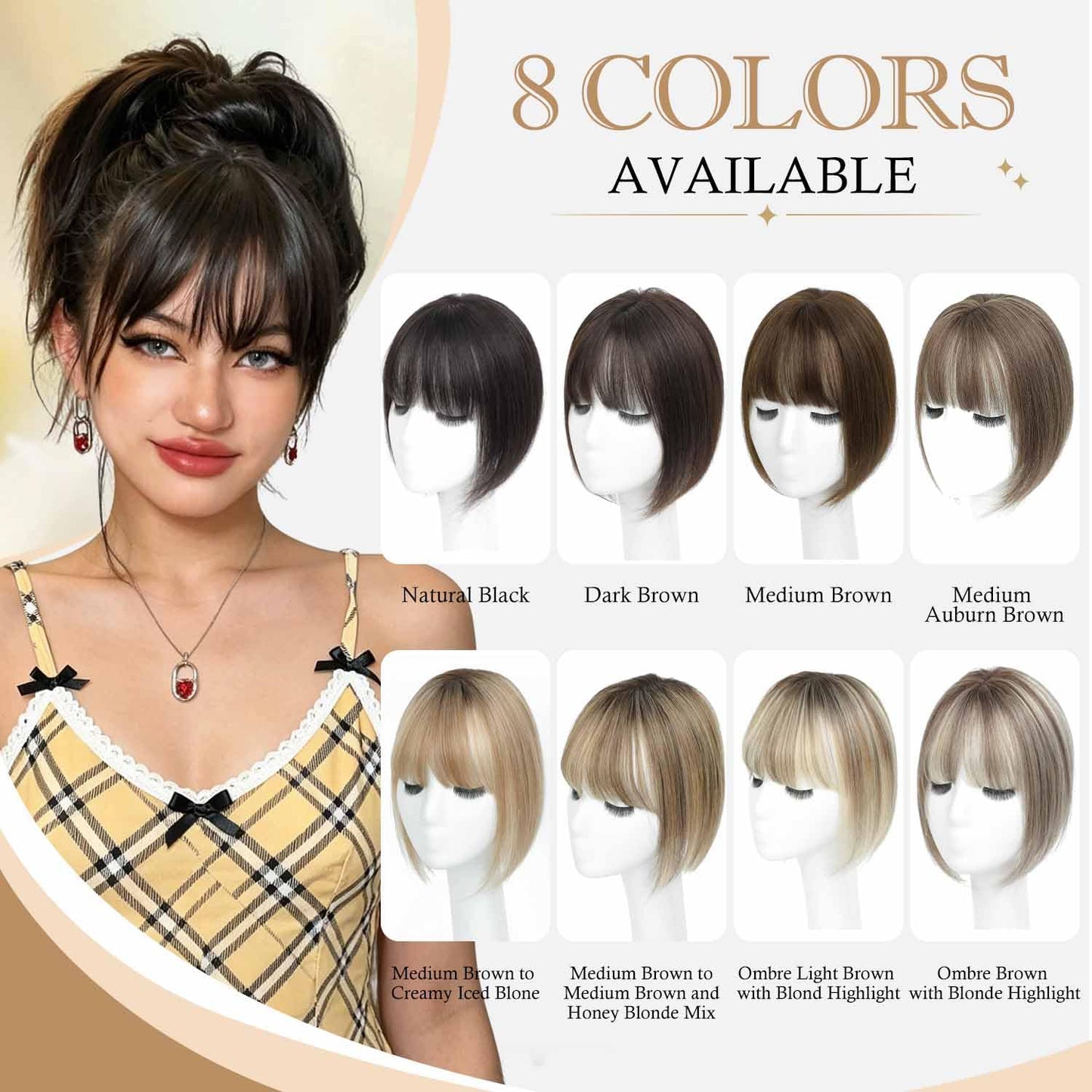 Human Hair Toppers for Women - Real Hair Pieces with Bangs | 360° Coverage, 10-Inch, 30g