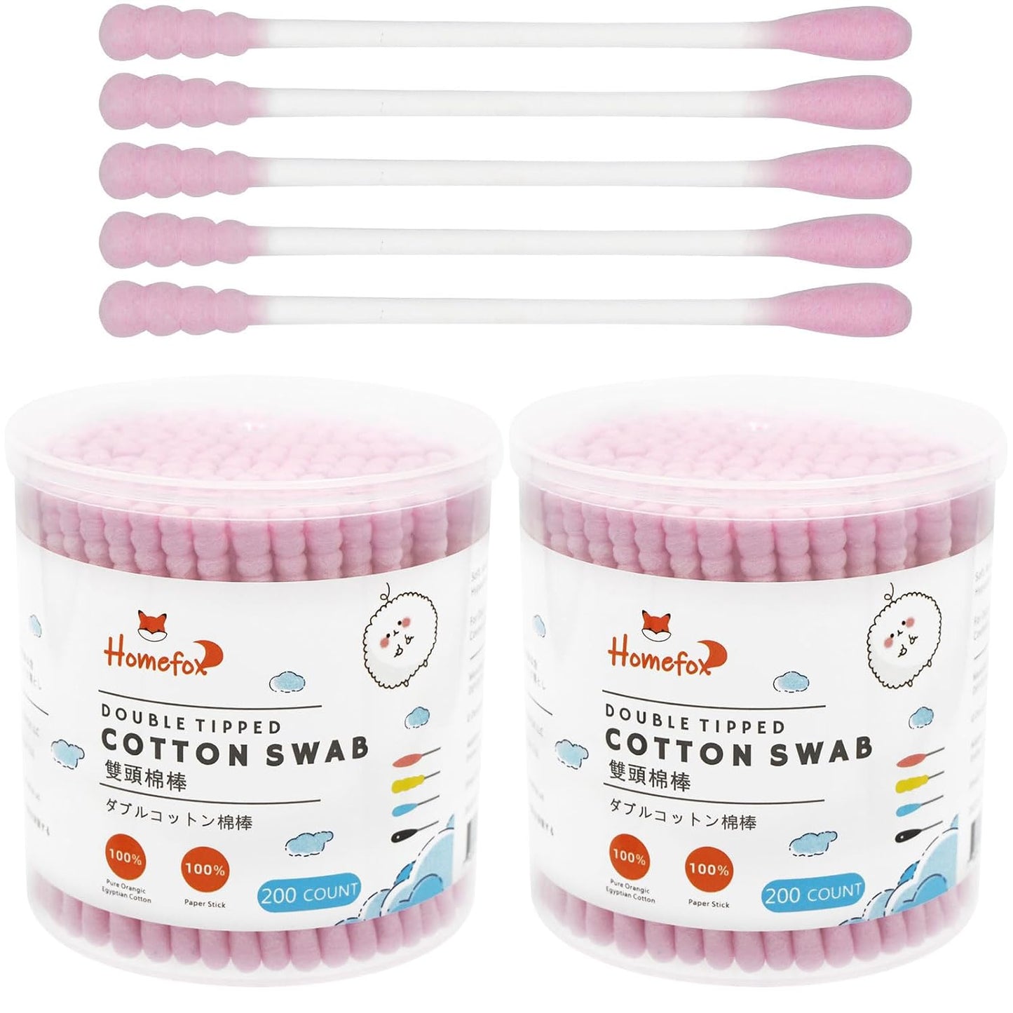 Blue Cotton Swabs - 200 Count Organic Spiral Cotton Buds | Lint-Free, Soft Tips, Double-Sided