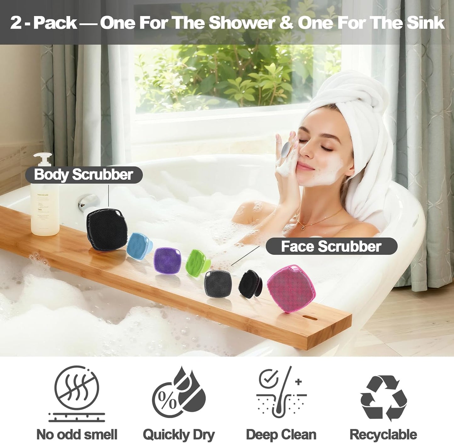 Silicone Face Scrubber Set - Gentle Exfoliating & Deep Cleaning for Sensitive Skin | 2 Pack with Suction Cups (Black & Gray)