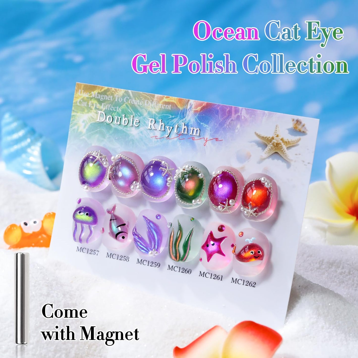 Double Rhythm Cat Eye Gel Nail Polish Set of 6 Same Color Same Bottle 0.5 Oz Shimmer Glitter with Magnet Holographic Reflective Magnetic UV Nail Polish Kit at Home