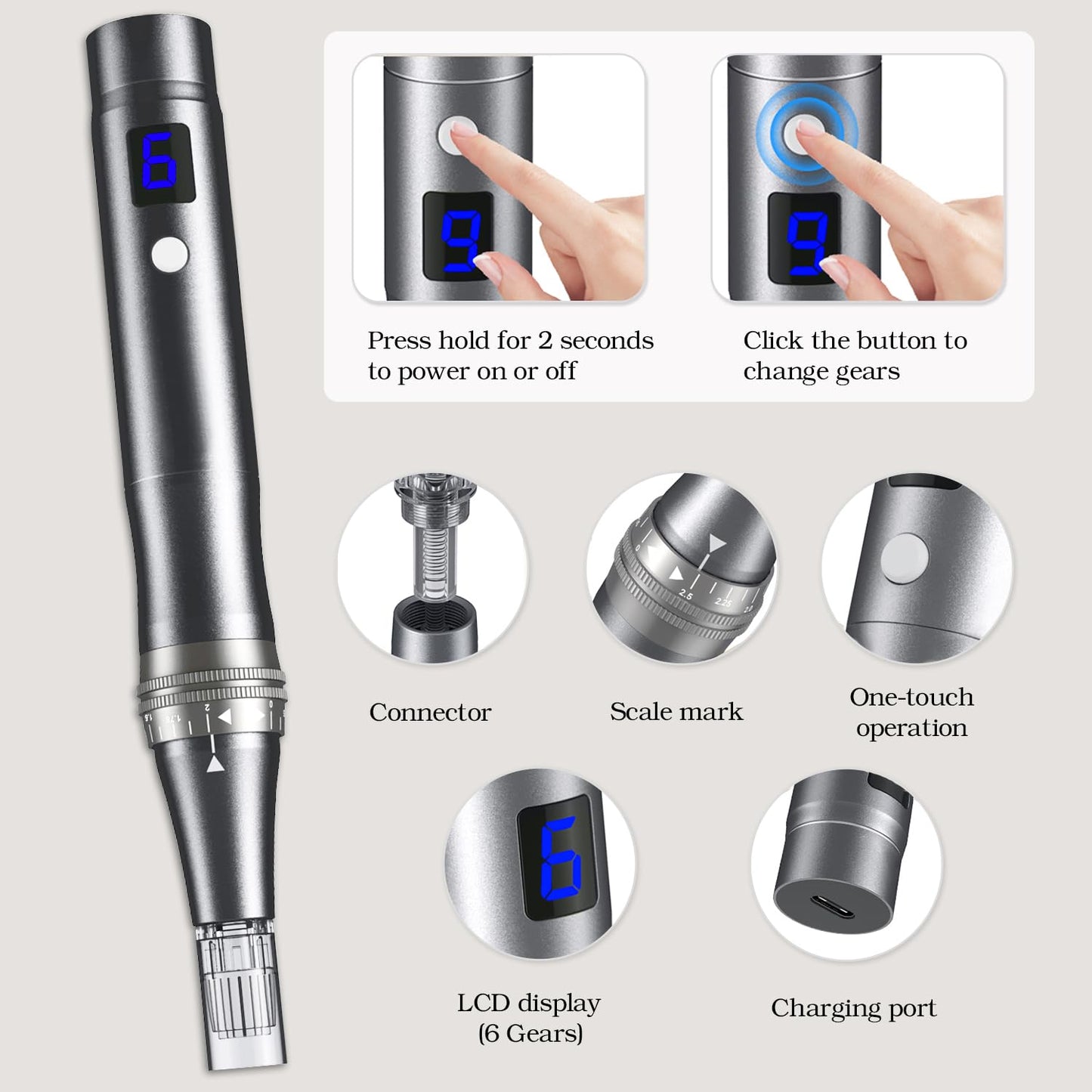 Derma Roller Pen 0.25mm, Microneedling Pen At Home Use, Microneedle Skin Care Tool for Men Women Home Use